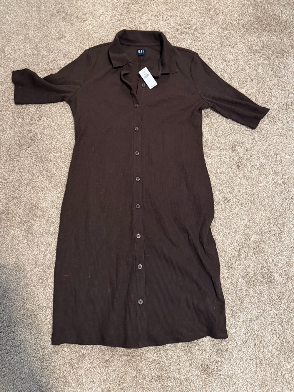 GAP Dark Brown Ribbed Polo Shirt Dress